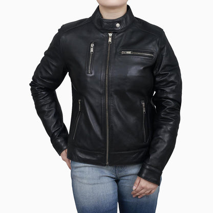 Women's Black Classic Leather Biker Jacket