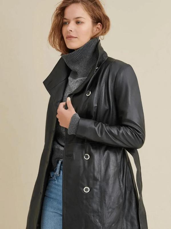 shop womens black plain leather coat