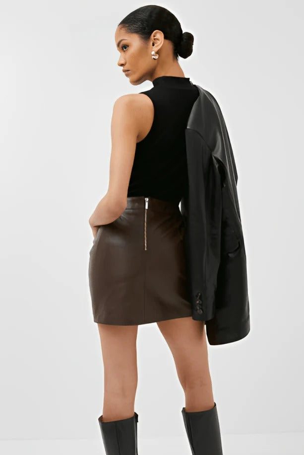 Shop Women's Dark Brown Leather Mini Skirt