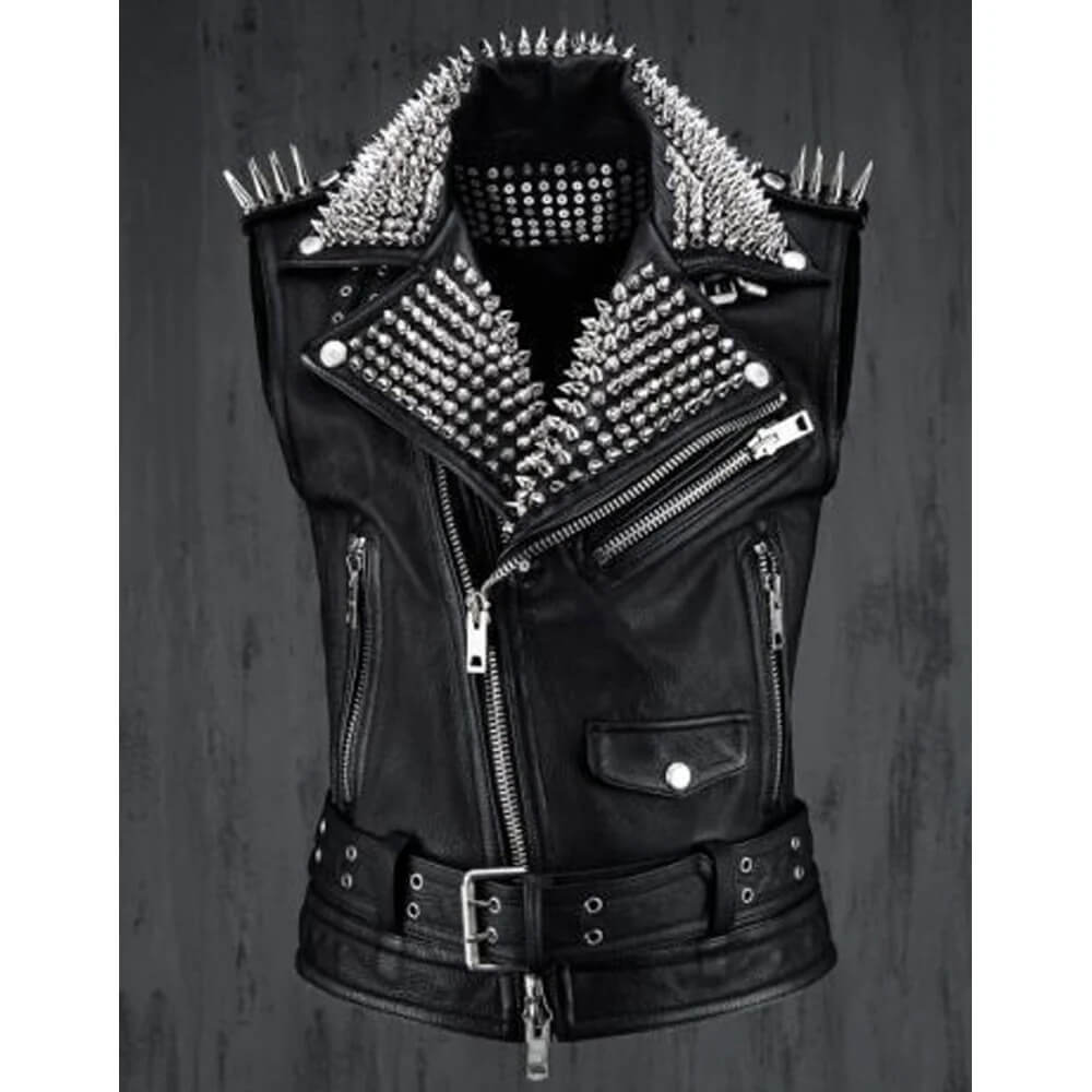 silver studded leather vest