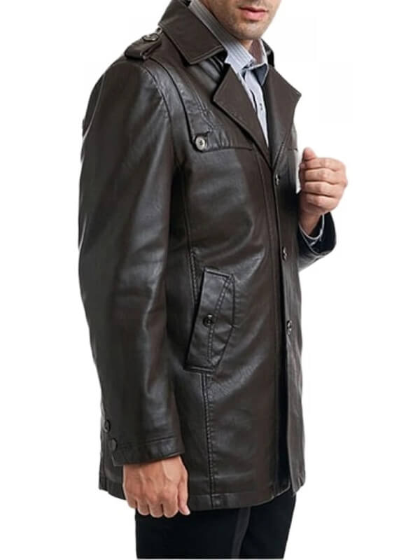 Single Breasted Black Motorcycle Leather Coat for Men