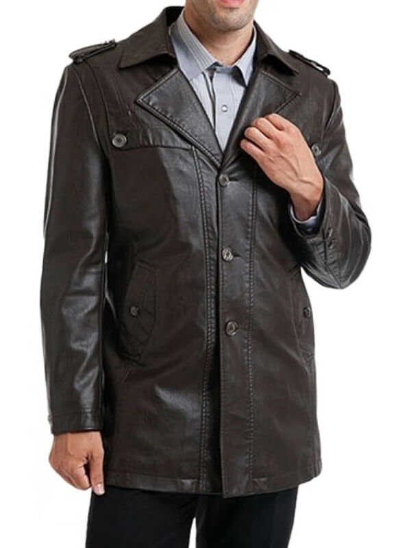 Single-Breasted Men's Black Motorcycle Leather Coat