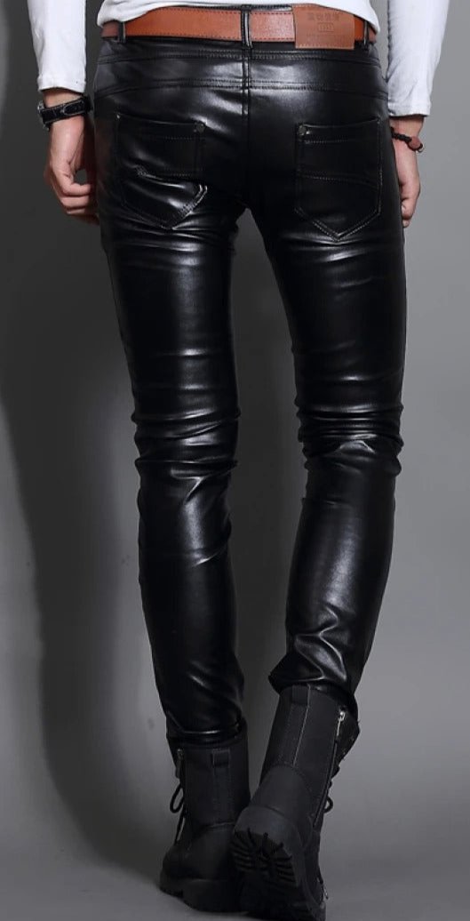 Skin Tight Black Leather Motorcycle Pants for Men