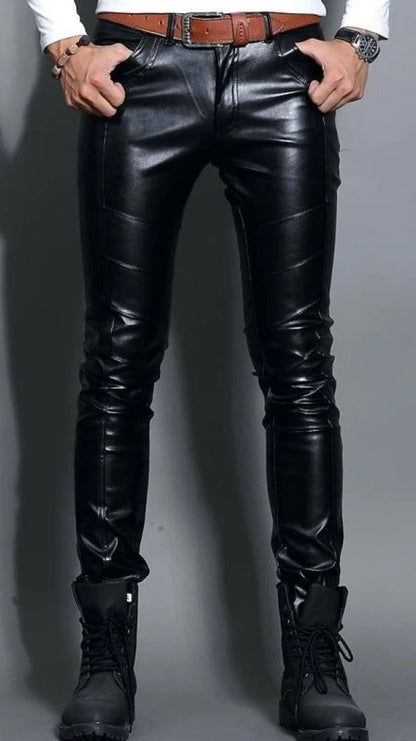 Skin Tight Black Leather Motorcycle Pants for Men