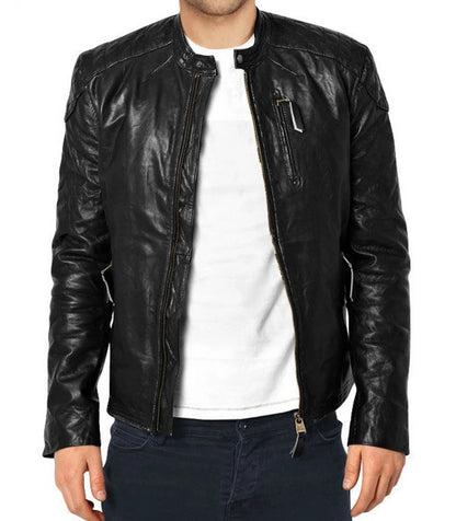 Slim Fit Black Leather Biker Jacket - Men's Motorcycle Jacket