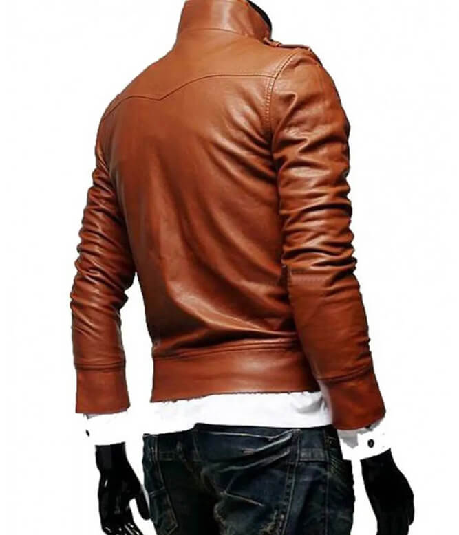 slim fit button front leather jacket