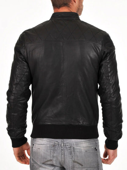 Soft Sheepskin Genuine Quilted Bomber Jacket for Men