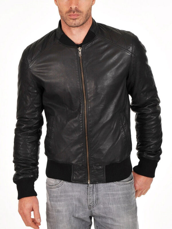 Soft Sheepskin Quilted Bomber Jacket - Genuine Leather Jacket