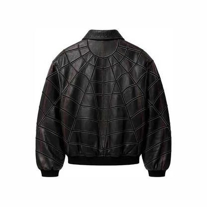 Spider Man Zendaya Black Real Leather Jacket with Ribbed Cuffs