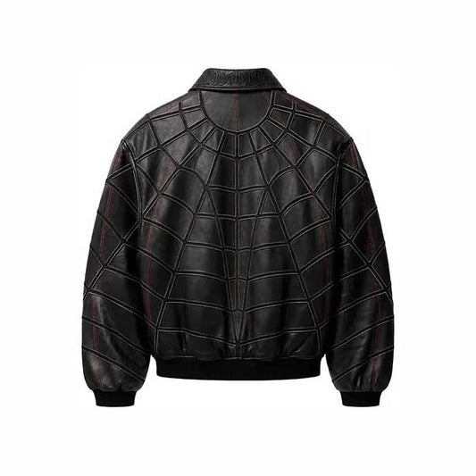 Spider Man Zendaya Black Real Leather Jacket with Ribbed Cuffs