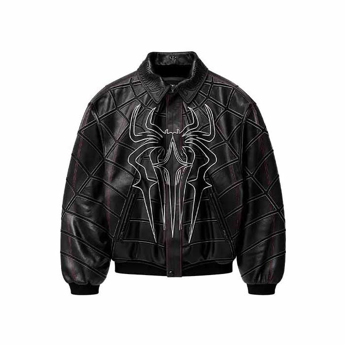 Spider Man Zendaya Black Real Leather Jacket with Ribbed Cuffs