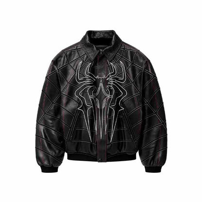 Spider Man Zendaya Black Real Leather Jacket with Ribbed Cuffs