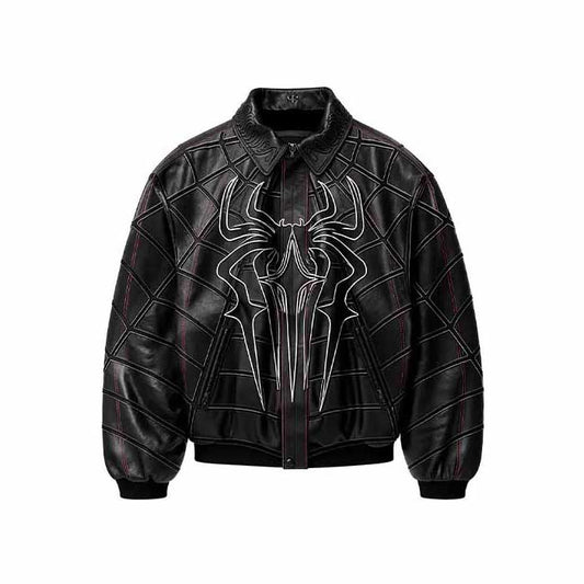 Spider Man Zendaya Black Real Leather Jacket with Ribbed Cuffs