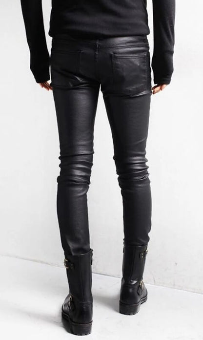 Street Style Black Leather Motorcycle Pants