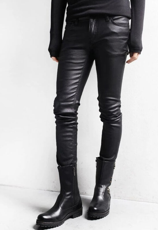 Street Style Black Leather Motorcycle Pants