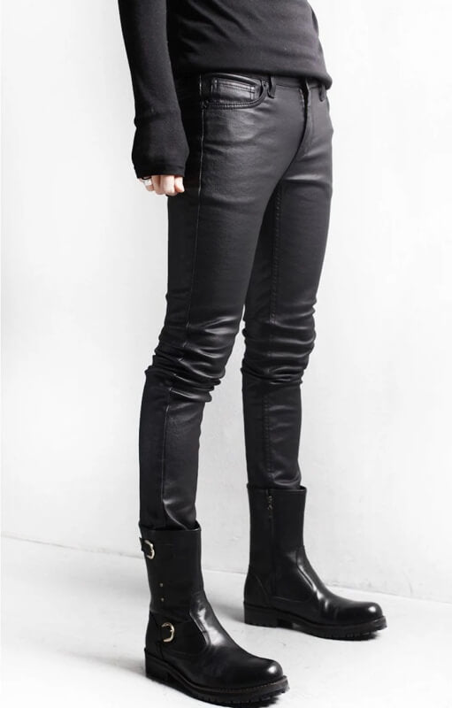 Street Style Black Leather Motorcycle Pants