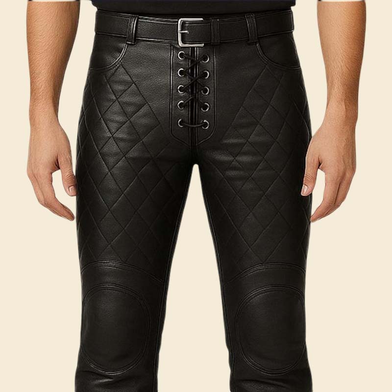 Stylish black LARP leather pants with quilted panels by Jackets Kingdom