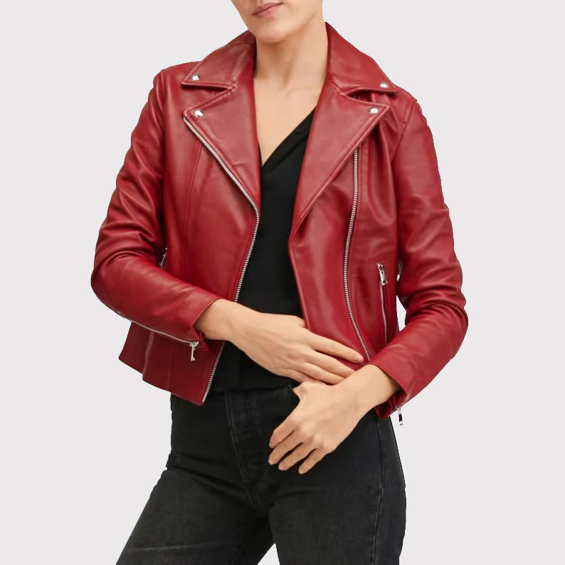 Burgundy Women's Leather Jacket