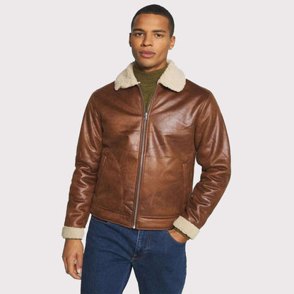 Stylish Glossy Brown Faux Leather Jacket