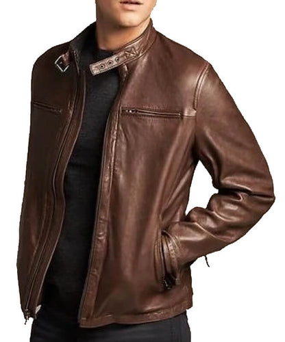 Stylish Brown Leather Moto Jacket - Men's Motorcycle Jacket