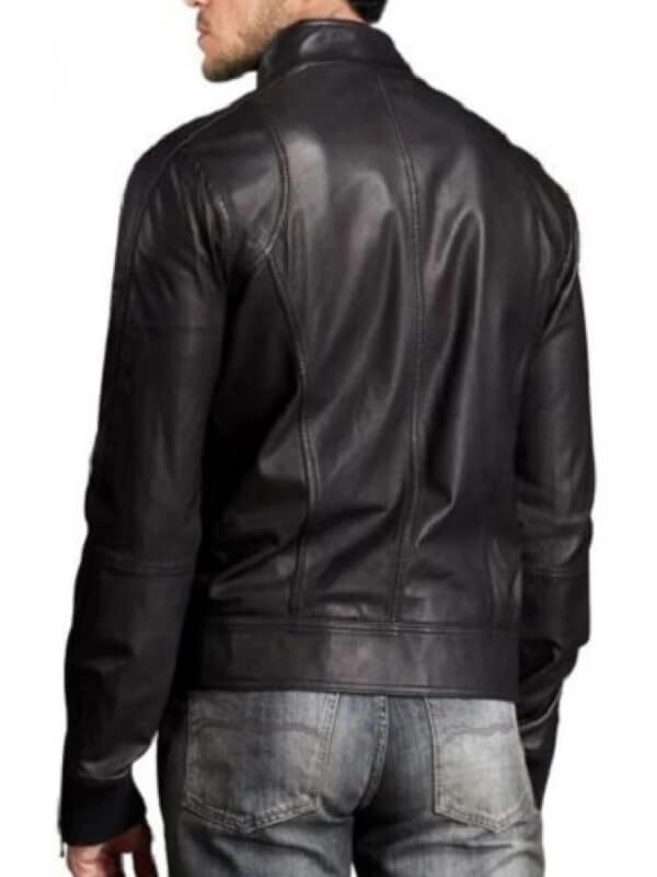 Stylish Leather Bomber Jacket - Men's Stand Collar Jacket