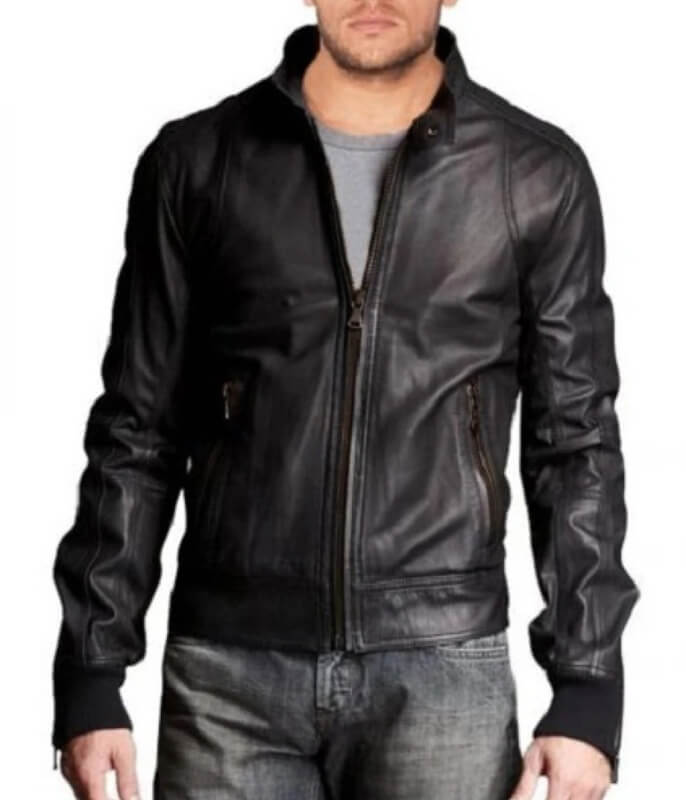 Stylish Leather Bomber Jacket - Men's Stand Collar Jacket