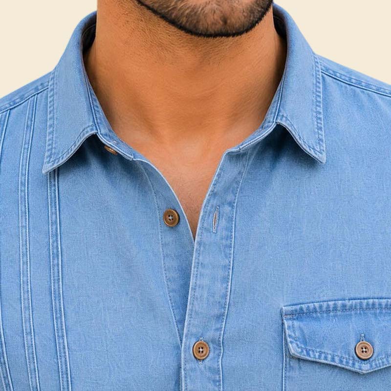 Stylish mens western denim shirt in light blue short sleeve design