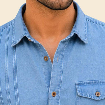 Stylish mens western denim shirt in light blue short sleeve design