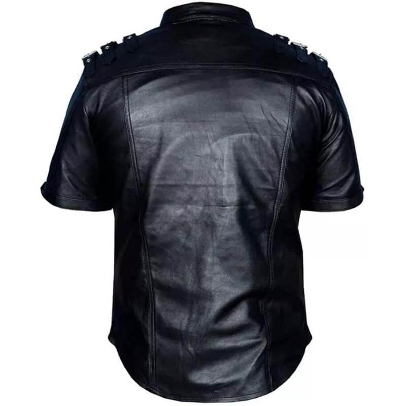 Men's Hot Stylish Short Sleeve BLUF Gay Napa Lamb Leather T-shirt