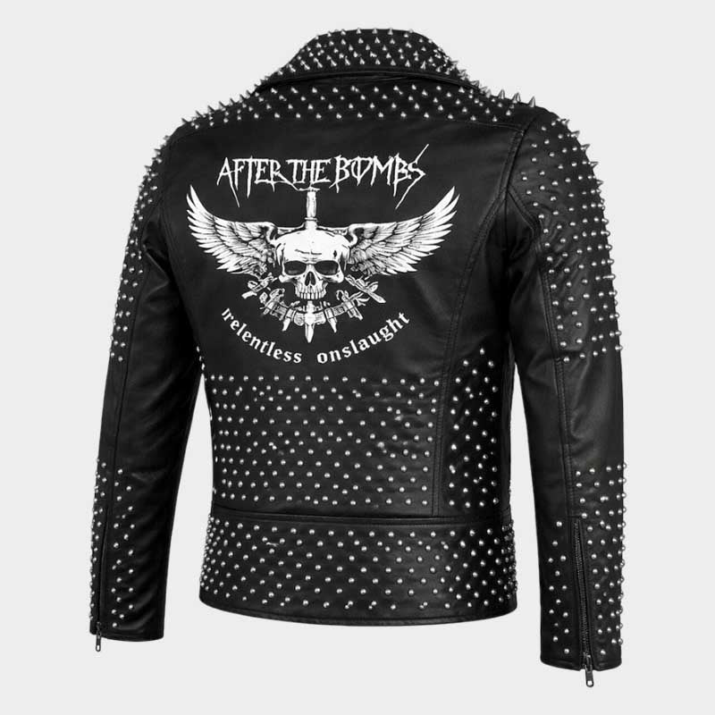 Stylish skull leather jacket for men with gothic biker design and premium detailing by Jackets Kingdom