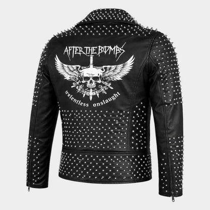 Stylish skull leather jacket for men with gothic biker design and premium detailing by Jackets Kingdom