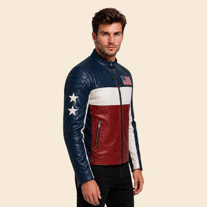 Stylish USA flag leather rider coat handmade by Jackets Kingdom