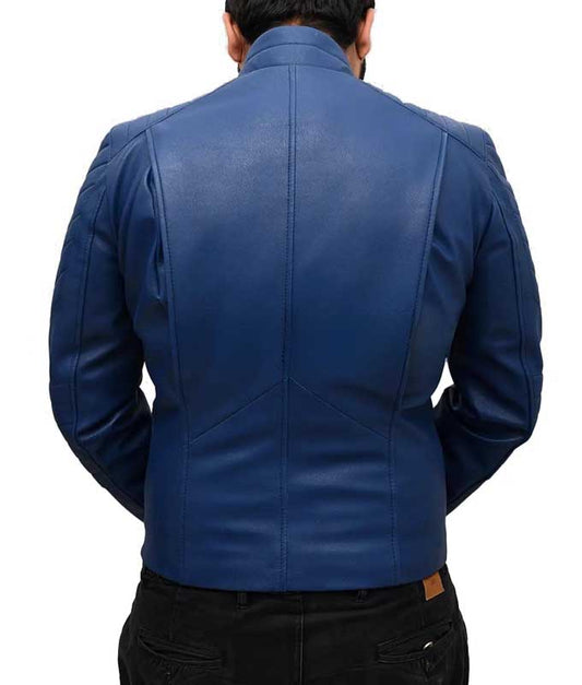 Superman 2025 Blue Real Leather Jacket with Stand Collar
