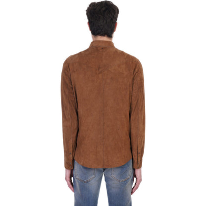 Tan Brown Suede Leather Shirt Men's