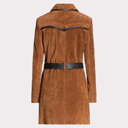 Tan Brown Suede Leather Women's Coat