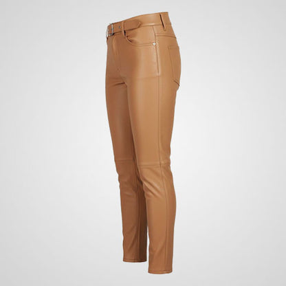 Jim Morrison inspired tan leather pants for men