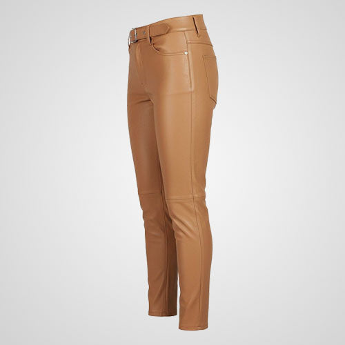 Jim Morrison inspired tan leather pants for men