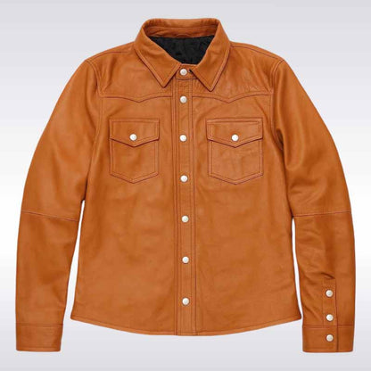 Tan Western Leather Biker Jacket Men