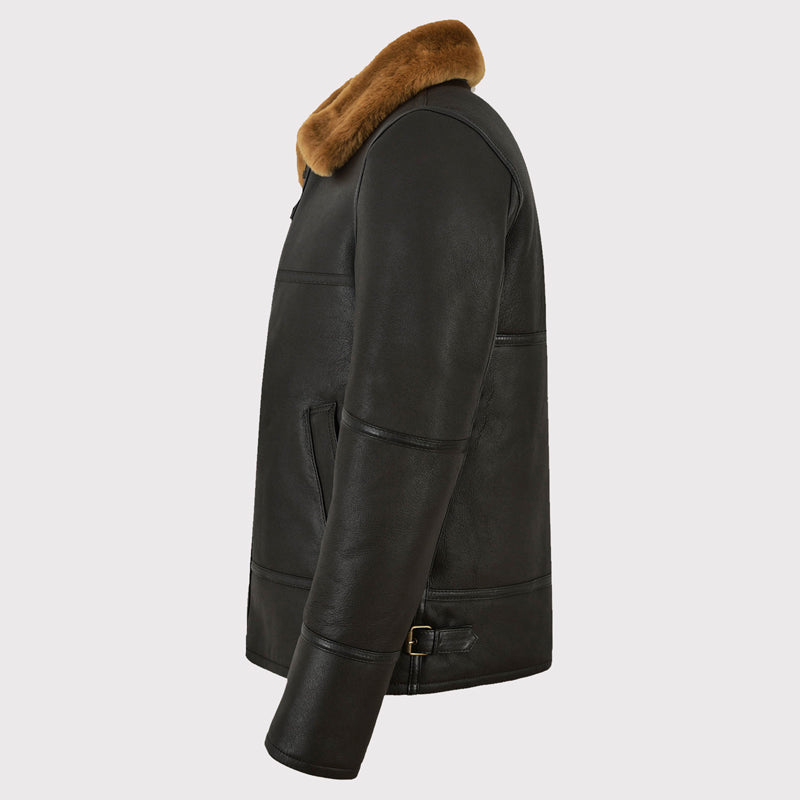 Traditional Black Shearling Jacket for Men