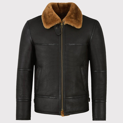 Traditional Black Shearling Jacket for Men