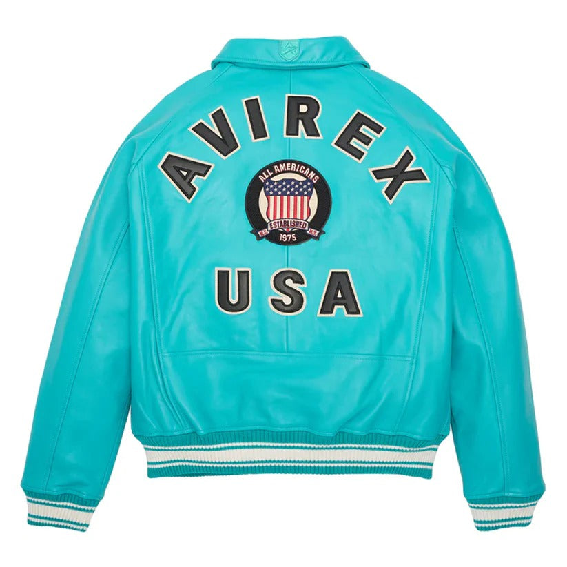 Turquoise Bomber Avirex Icon Leather Jacket