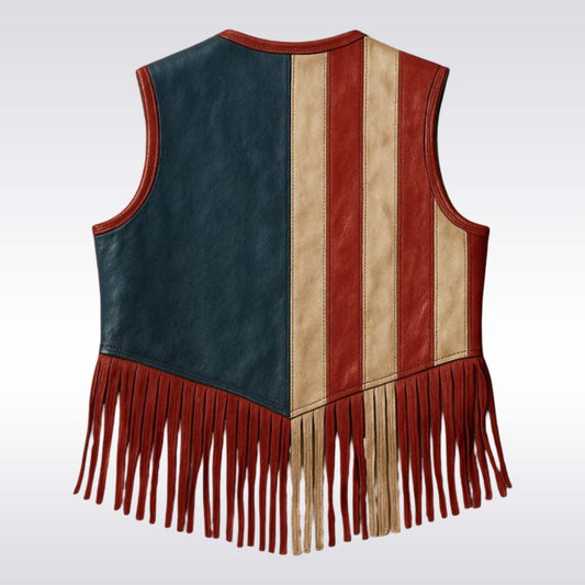 Vest with American flag design and fringes