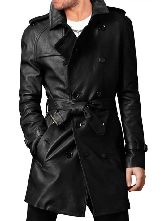 Vintage Black Leather Long Coat