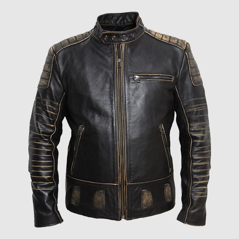 Vintage Black Leather Motorcycle Jacket