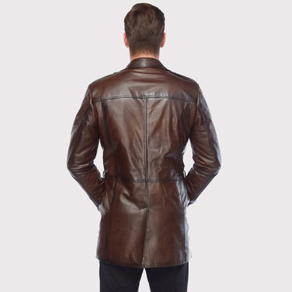 Vintage Brown Leather Trench Coat for Men