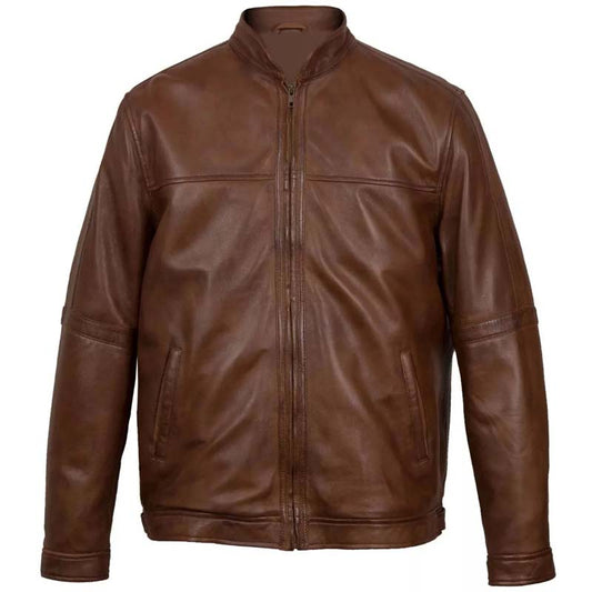 Vintage Cafe Racer Brown Leather Jacket for Men