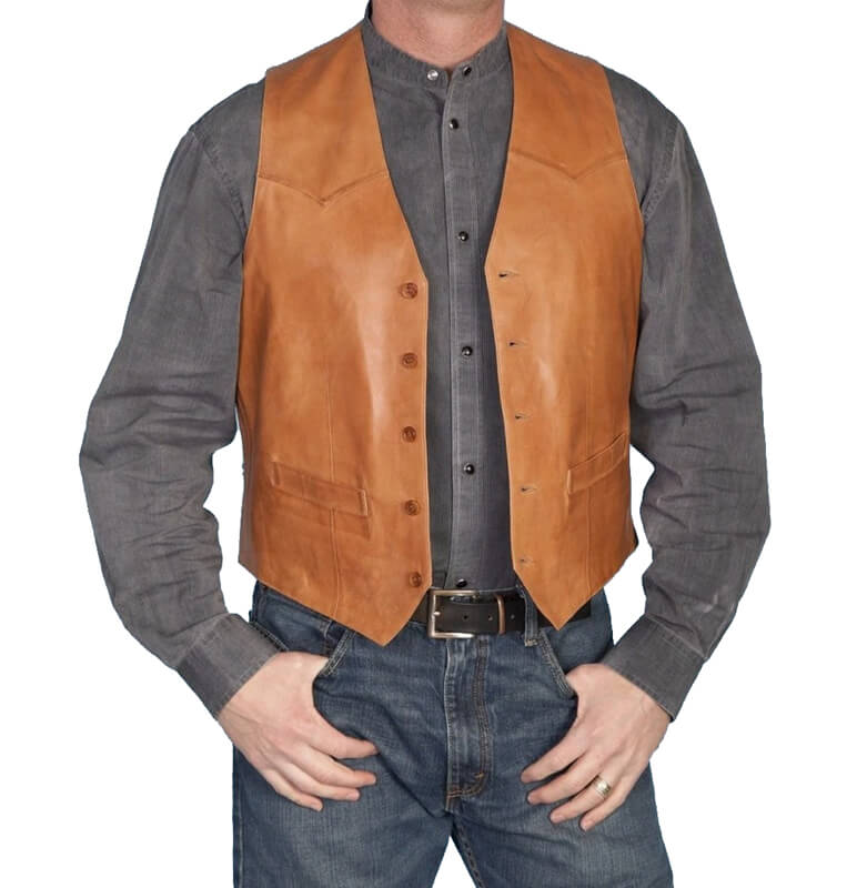 Vintage Style Men's Tan Brown Leather Vest