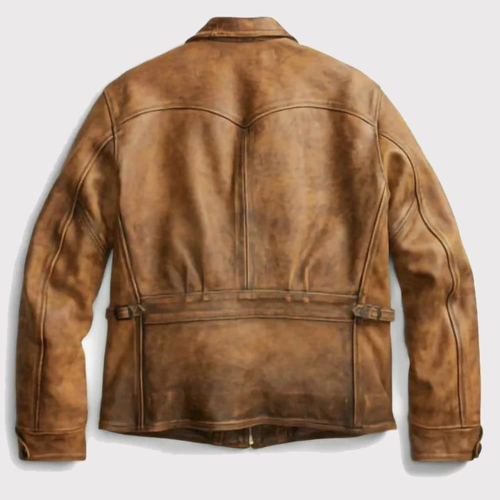 Vintage Style Wax Tan Leather Coat Jacket for Men