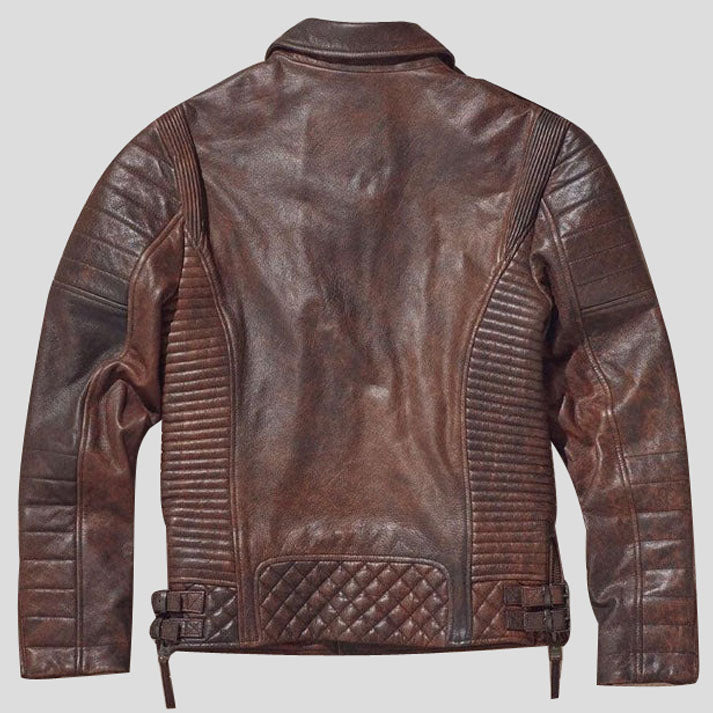 Waxed Brown Biker Leather Motorcycle Jacket For Men