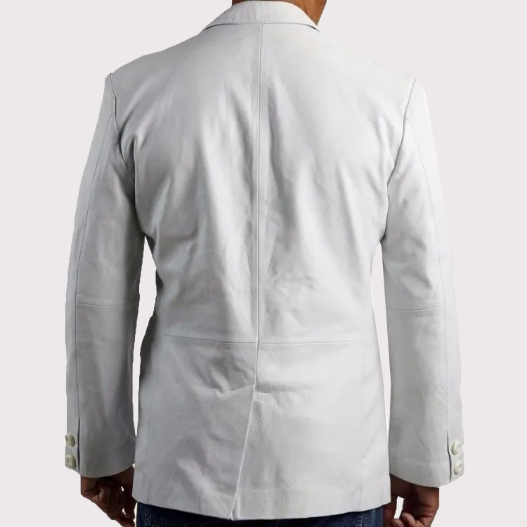 White Leather Celebrity Style Smart Blazer for Men